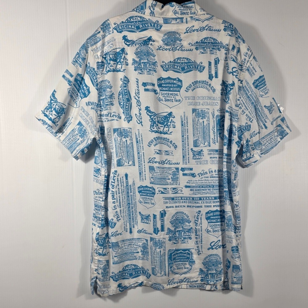 Levis Mens Relaxed Fit Short Sleeve Heritage Print Camp Shirt Blue White S - Picture 6 of 10